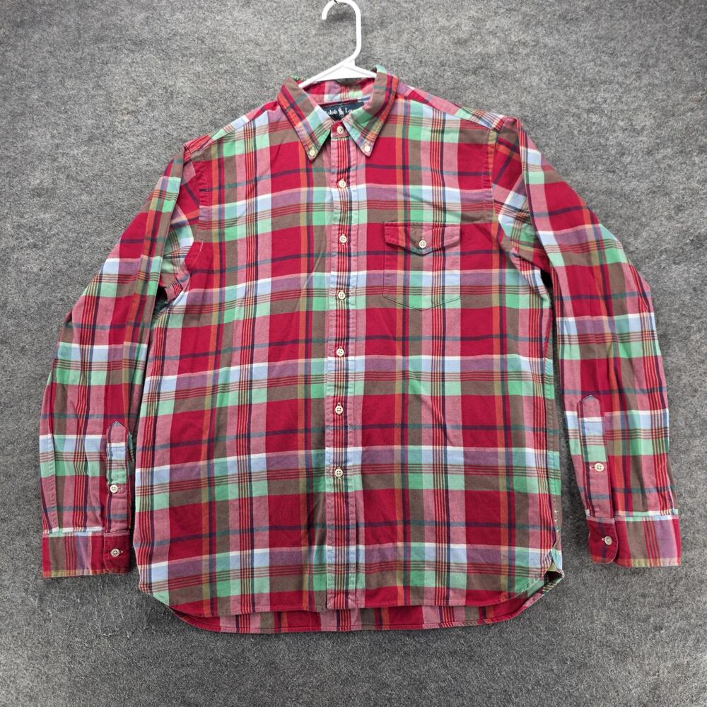 Ralph Lauren Shirt Mens L Red Plaid Flannel Long Sleeve Button Up Classic Fit